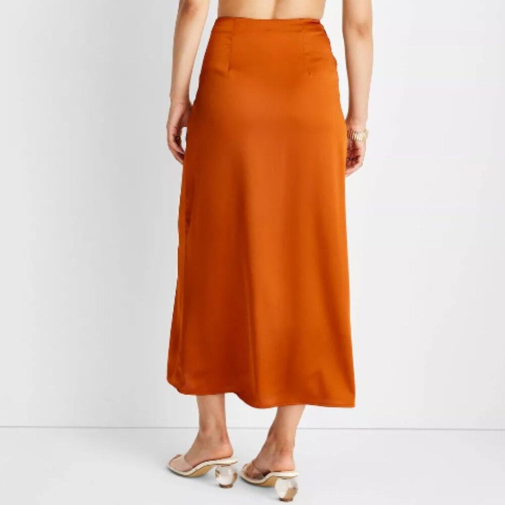 Tie-Front Flowy Midi Skirt - Future Collective - Satin Like size Small New - Picture 2 of 7